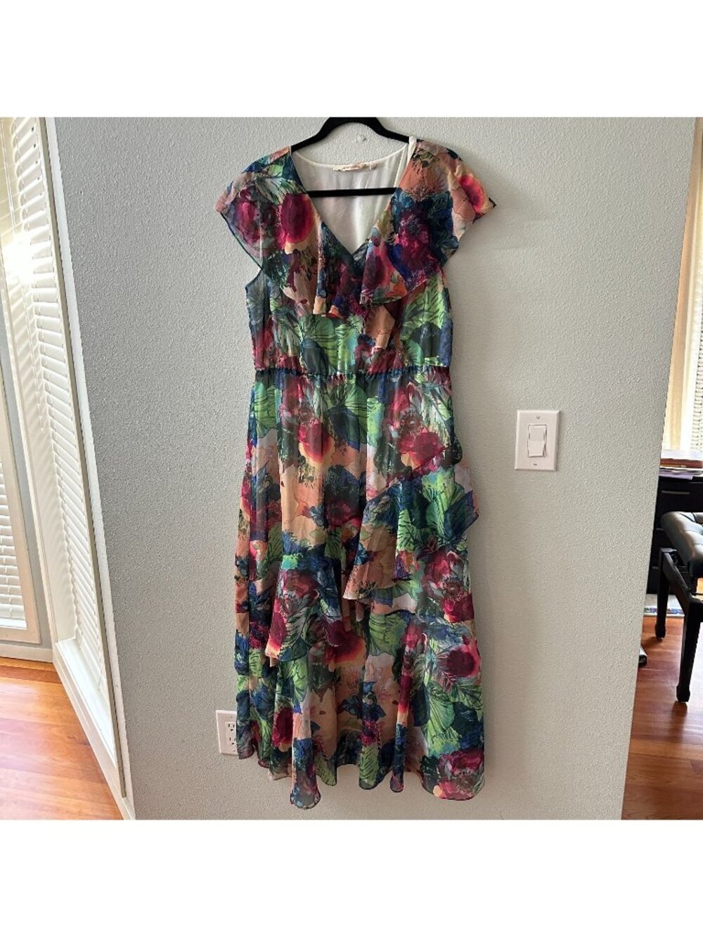 Soft Surroundings Ambrosia Tiered Floral Ruffle Maxi Dress Women's LARGE